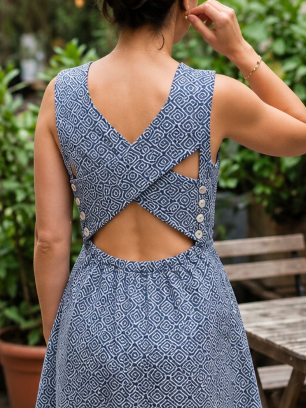 French Girl Open Back Jacadi Paris Geometric Dress